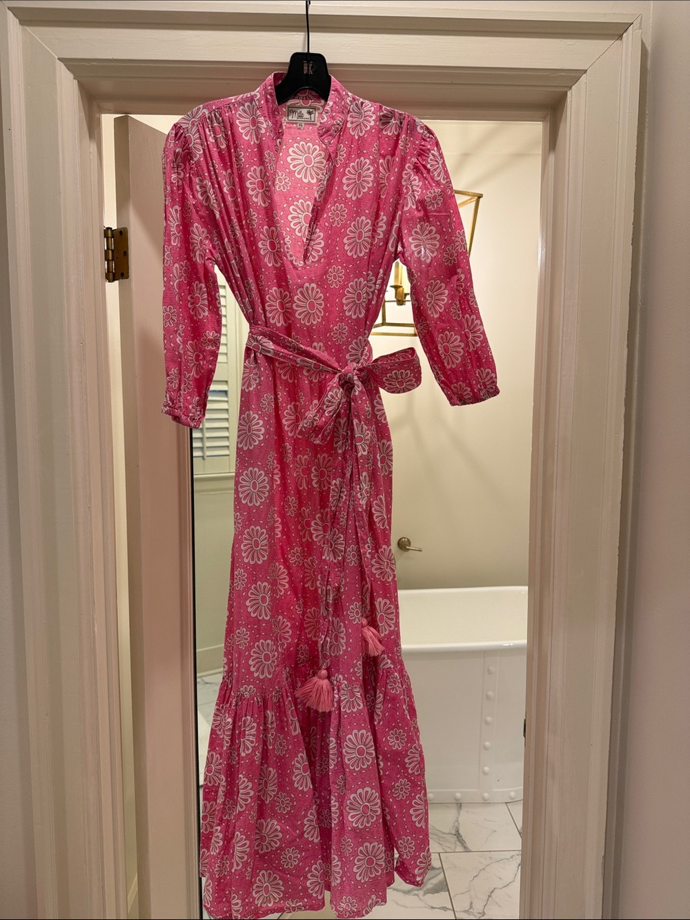 Mille Pink Floral Wrap Maxi Dress with Tassel Tie